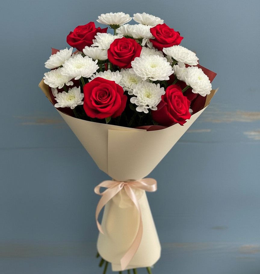 Букет цветов из: Розы и Хризантемы в Кондинское