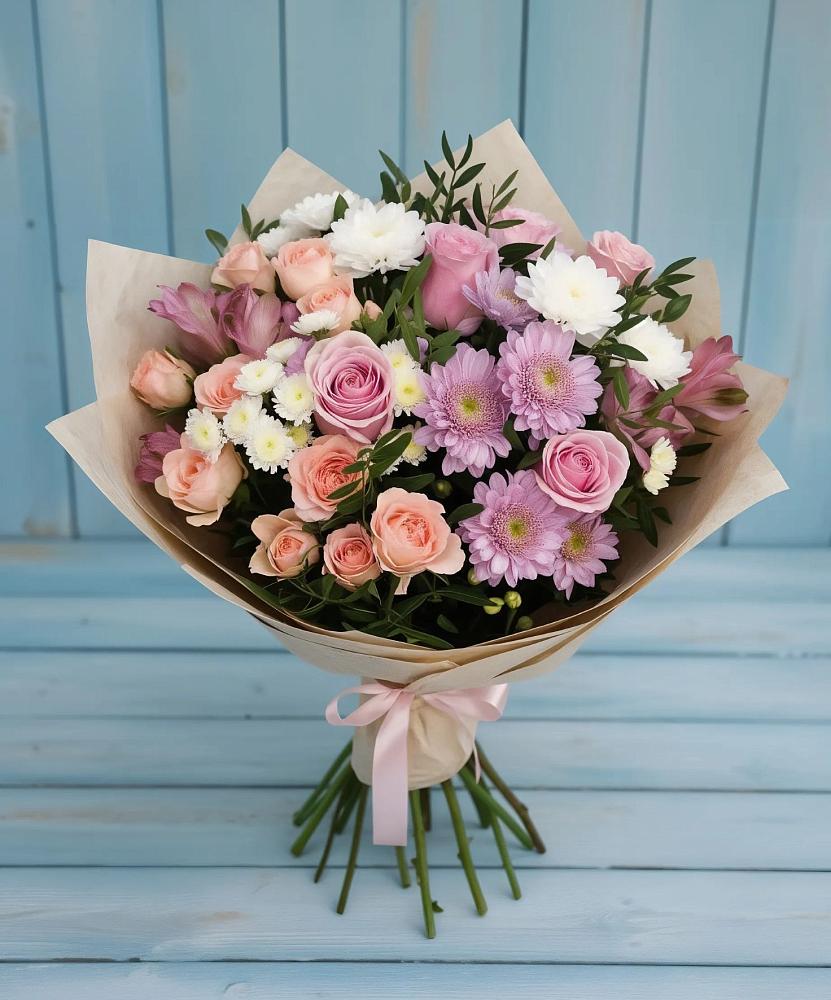 Букет цветов из: Хризантемы, Розы и Альстромерии в Кондинское