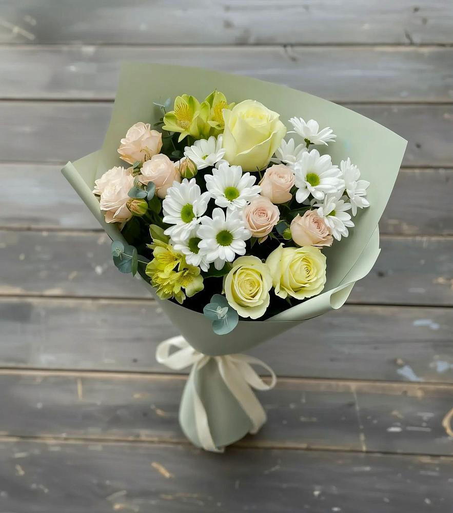 Букет цветов из: Альстромерии, Розы и Хризантемы в Кондинское