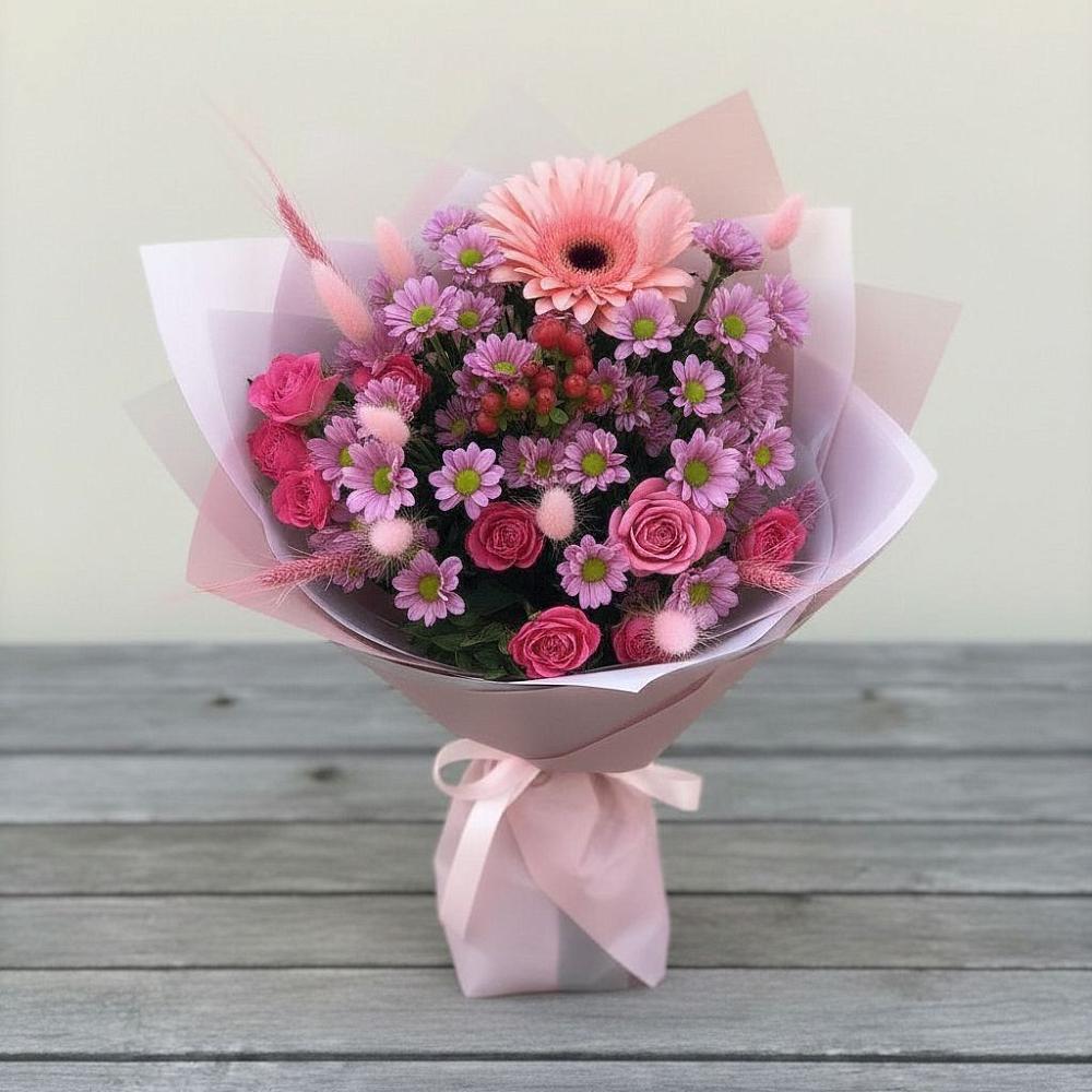 Букет цветов из: Розы, Герберы и Хризантемы в Кондинское