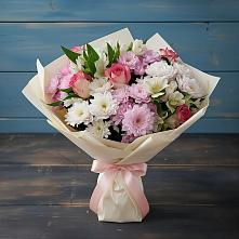 Букет цветов из:  Хризантемы, Альстромерии и Розы в Кондинское