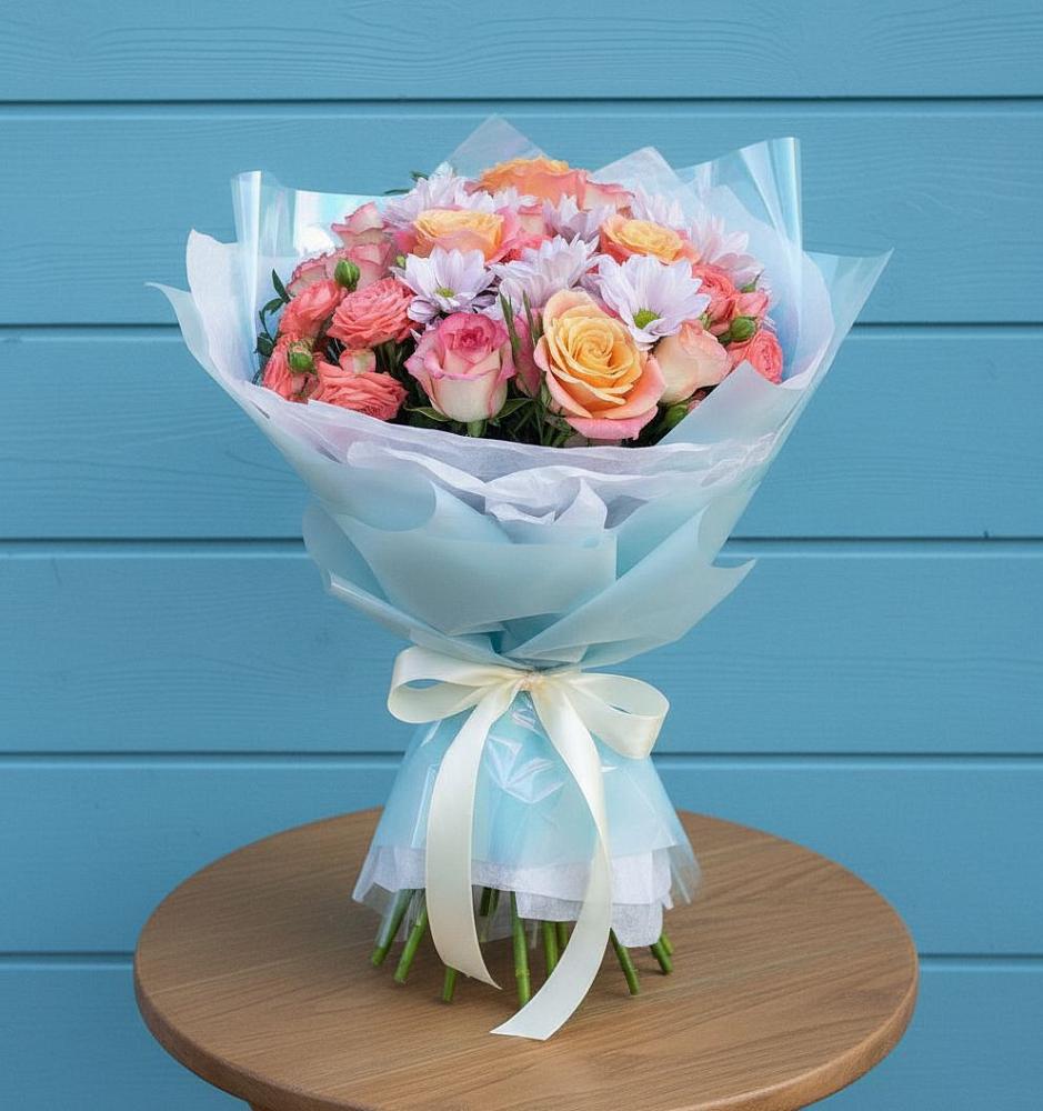 Букет цветов из: Хризантемы и Розы в Кондинское